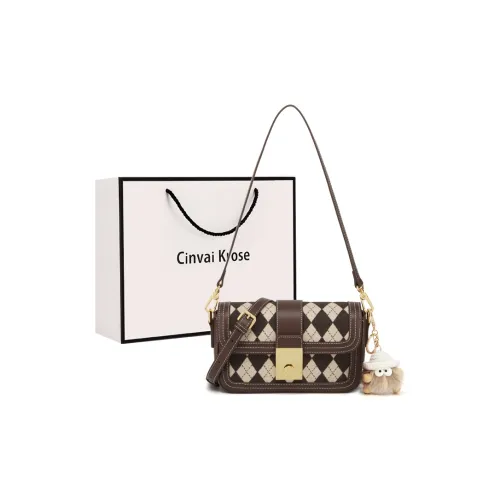 Simvay Clos Ткань с микрофиброй Сумка через плечо Маленькая Женская Ромб Узор Коричневый Ромб Узор Черный Черный