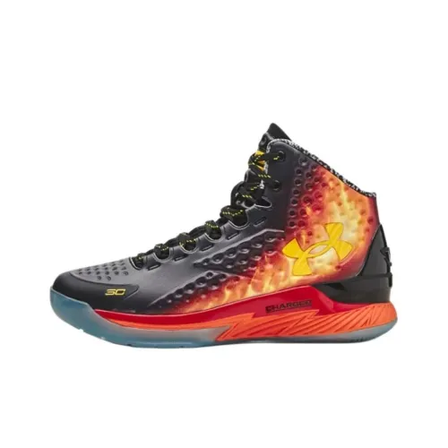 Under Armour Curry 1 Детские баскетбольные кроссовки Высокий верх Черный/Красный/Желтый Школьный возраст