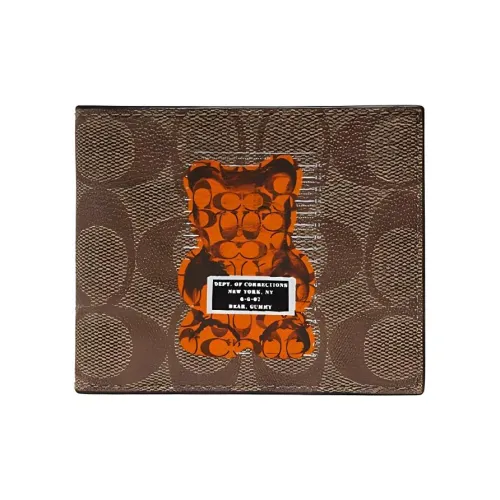 COACH X Vandal Желейный Медвежонок Коллаборация Billfold Wallet Холст с кожей Сумка из холста Кошелек Обычный Мужской Темный хаки