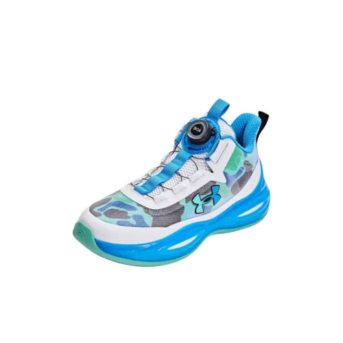 Under Armour Slip-resistant Shock Absorbers Низкий топ Детские баскетбольные кроссовки Белый Синий Детский
