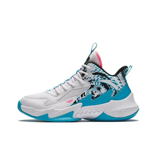 Antakids Детские баскетбольные кроссовки MID Топ Anta Белый/Озёрный Синий/Чёрный Школьный возраст