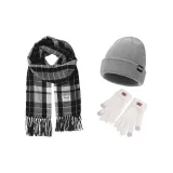 Черный Белый Шарф + Белая Перчатка + Серые Шапки и Кепки