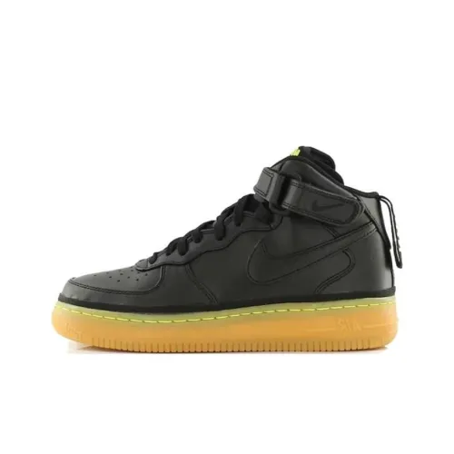 Nike Air Force 1 Амортизация Износостойкий MID Топ Детские Скейтбординги Черный Подростки