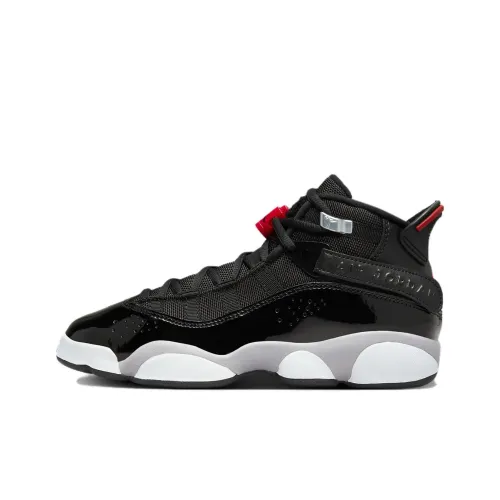 Jordan Air Jordan 6 Кольца Амортизация Износостойкий MID Топ Детские Баскетбольные Кроссовки Черный Серый Подростки