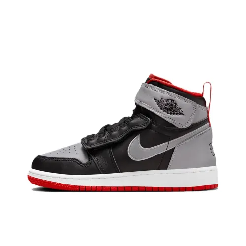 Jordan Air Jordan 1 Hi FlyEase Амортизация Износостойкий Высокий Топ Детские Баскетбольные Кроссовки Черный Серый Подростки