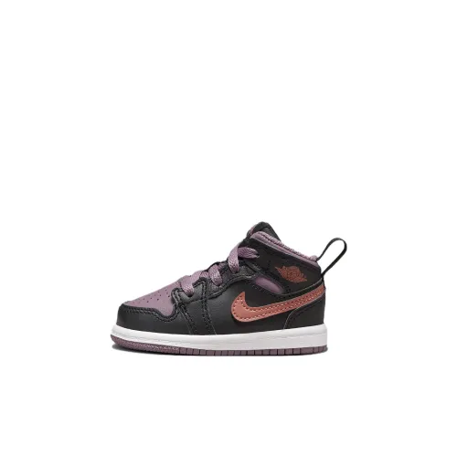 Jordan Air Jordan 1 MID SE Амортизация Износостойкий MID Топ Обувь для малышей Черный Фиолетовый Красный Младенец и Малыш