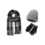 Черный Белый Шарф + Черные Перчатки + Серые Шапки и Кепки