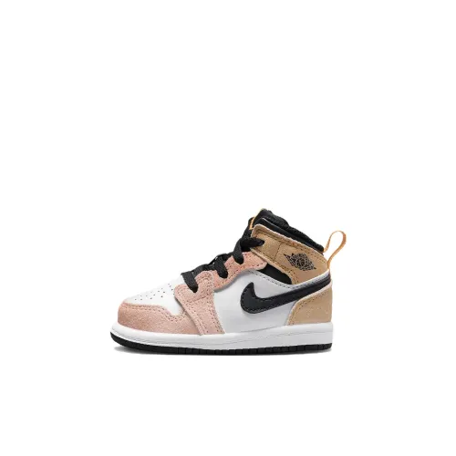 Jordan Air Jordan 1 MID SE BT Устойчивый к истиранию MID Топ Обувь для малышей Белый Розовый Желтый Младенец и Малыш