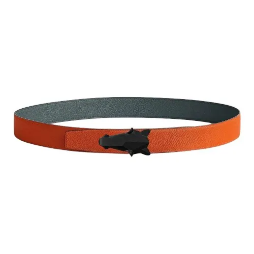 HERMES Металл Кожаные ремни Мужской Апельсин Ширина 3,2CM