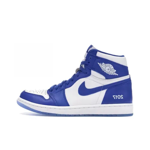 Jordan Air Jordan 1 Ретро High Дышащий и Легкий Высокий Топ Винтажные Баскетбольные Кроссовки Унисекс Белый Синий