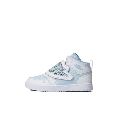 Jordan Air Jordan 1 Устойчивые к истиранию высокие детские баскетбольные кроссовки Белый Синий для детей 3-7 лет