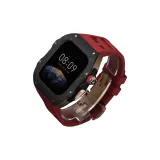 Чёрный с розово-золотой рамкой + красный ремешок - розово-золотая застёжка-бабочка