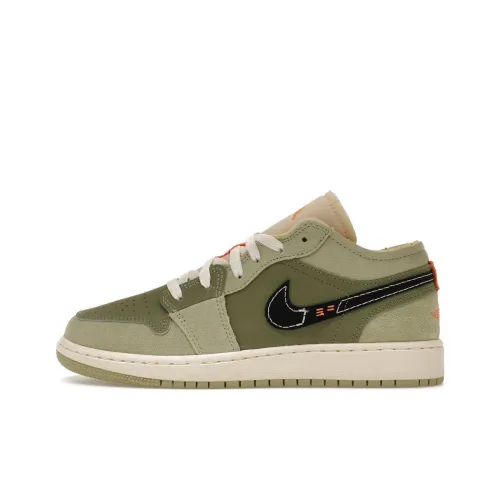 Jordan Air Jordan 1 Low SE Устойчивый к истиранию Дышащий Низкий Топ Детские Баскетбольные кроссовки Зеленый