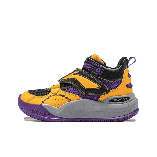 LINING YOUNG Пре-домен Детские баскетбольные кроссовки Высокий Топ Черный/Железный Фиолетовый/Средний Желтый Школьный возраст