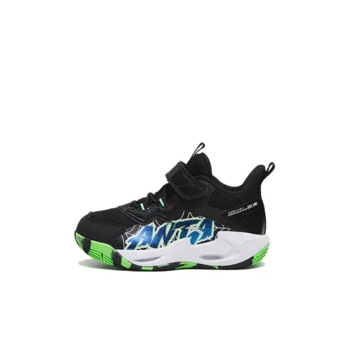 ANTA WIND TUNNEL Амортизация MID Топ Детские Баскетбольные Кроссовки Черный Зеленый Для Детей Возрастом 3-7 Лет