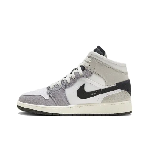Jordan Air Jordan 1 MID SE Технология Устойчивость к истиранию MID Топ Детские Баскетбольные кроссовки Серый