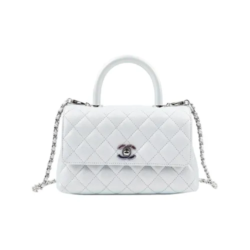 CHANEL Coco Handle Тисненая Телячья Кожа Сумка через плечо Сумка Женская Радужный Синий