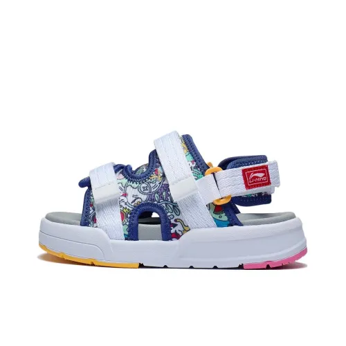 Disney x LINING YOUNG Освежающий Утка Коллаборация Дышащий и Легкий Детские Сандалии Белый и Синий Подростки
