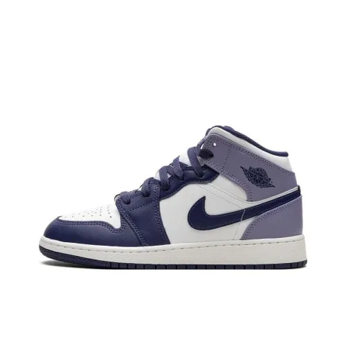 Jordan Air Jordan 1 GS MID Топ Детские Баскетбольные Кроссовки Белый Фиолетовый Подростки