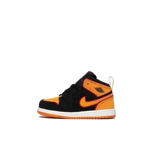Jordan Air Jordan 1 MID SE TD Амортизация MID Топ Обувь для малышей Черный и оранжевый Infant And Toddler