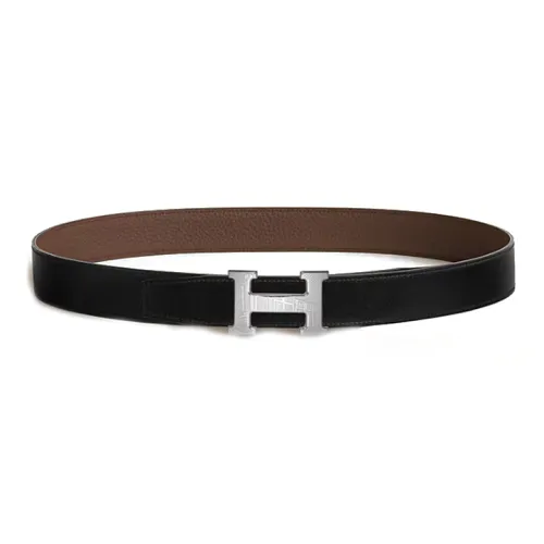 HERMES Телячья кожа Нержавеющая сталь Резина Кожаные ремни Мужской Черный Коричневый Ширина 3,2 см