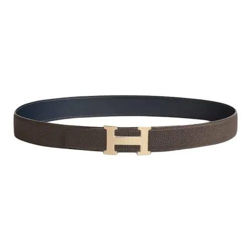 HERMES Телячья кожа Кожаные ремни Мужской Черный Светло-серый Коричневый Ширина 3,2 см