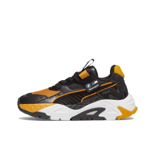 PUMA BMW M Motorsport Амортизация Низкий Топ Детские Беговые Кроссовки Черный Желтый Подростки
