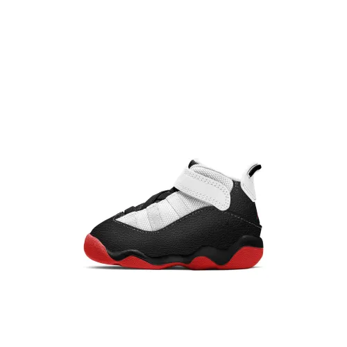 Jordan Air Jordan 6 Кольца Slip-resistant Anti KICK MID Топ Обувь для малышей Черный Белый Красный Infant And Toddler