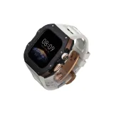 [Черный с розово-золотой рамкой] + [Белый ремешок с розово-золотой бабочкой-пряжкой]