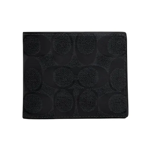 COACH Canvas Картхолдер Кошелек Мужской Черный Антиквар Никель Яркий Бирюзовый Уголь