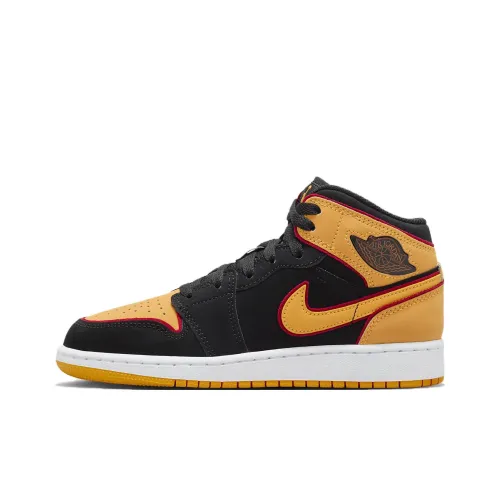 Jordan Air Jordan 1 MID Топ Детские Скейтбординги Черный Желтый