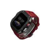 [Черный с титановой рамкой] + [Красный ремешок, серебряная застежка-бабочка]