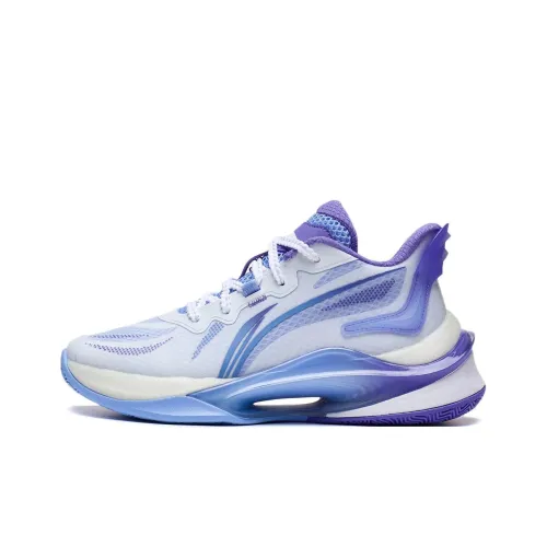 LINING YOUNG Aurora Дышащий Низкий Топ Детские Баскетбольные Кроссовки Стандартный Белый Цветочный Дизайн Бирюзовый