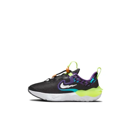 Nike Run Flow Детская беговая обувь Низкий топ Черный/Белый/Nebula Синий/Неоново-желтый Для дошкольников