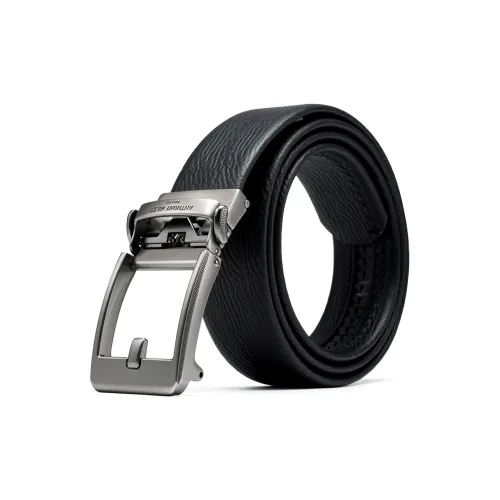 Anthony Miles Ремни из крупнозернистой текстуры коровьей кожи мужские черные ширина 3,5 см