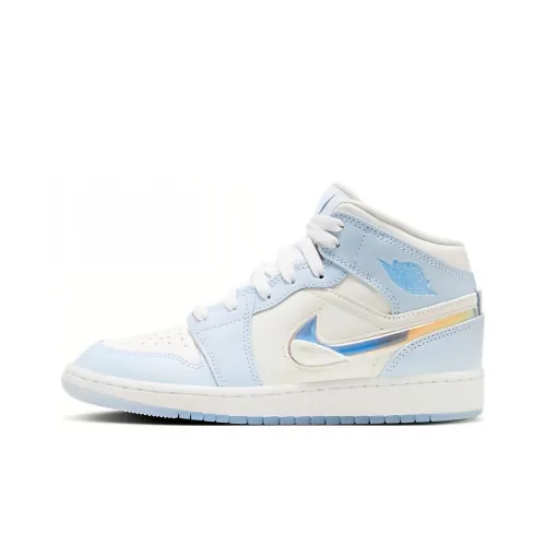 Jordan Air Jordan 1 MID SE Нижняя юбка Устойчивая к истиранию MID Топ Детские баскетбольные кроссовки Синий