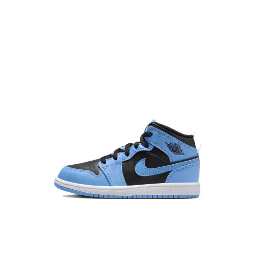 Jordan Air Jordan 1 Детские баскетбольные кроссовки MID Топ Синий черный Для дошкольников