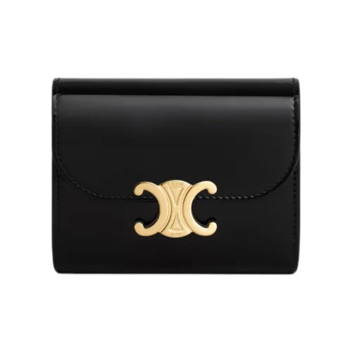 CELINE Triomphe Лакированная поверхность Коровья кожа Кошелек Маленький Женские Черный