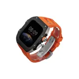 [Черный с титановой средней рамкой] + [Оранжевый ремешок с серебряной пряжкой в форме бабочки]