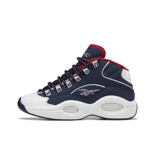 Reebok Question Износостойкий Дышащий MID Топ Детские Баскетбольные Кроссовки Сине-белые Подростковые