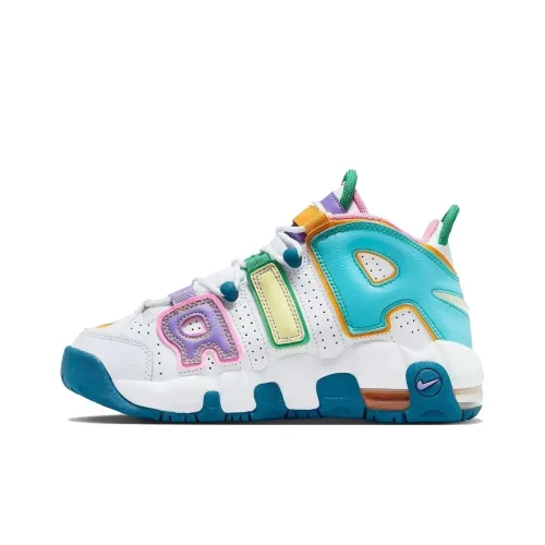 Nike Air More Uptempo Устойчивый к истиранию MID Топ KIDS Lifestyle Shoes Белый Синий Розовый