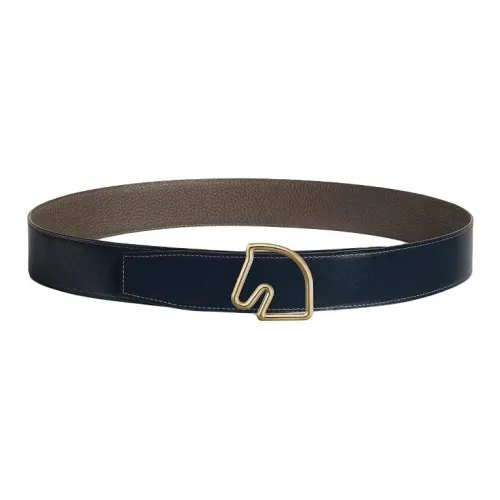 HERMES Кожаные ремни Мужской Морской синий Серый Ширина 3,8 см