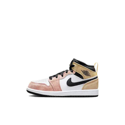 Jordan Air Jordan 1 MID SE Амортизация MID Топ Детские баскетбольные кроссовки Белый Розовый Желтый Детские Возраст 3-7 лет