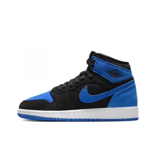 Jordan Air Jordan 1 Противоскользящие амортизаторы Высокие детские баскетбольные кроссовки Синий Черный