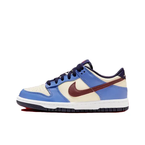 nike Dunk Low Slip Resistant Abrasion Resistant Низкий Топ Детские Скейтбординги Синий Бежевый Красный