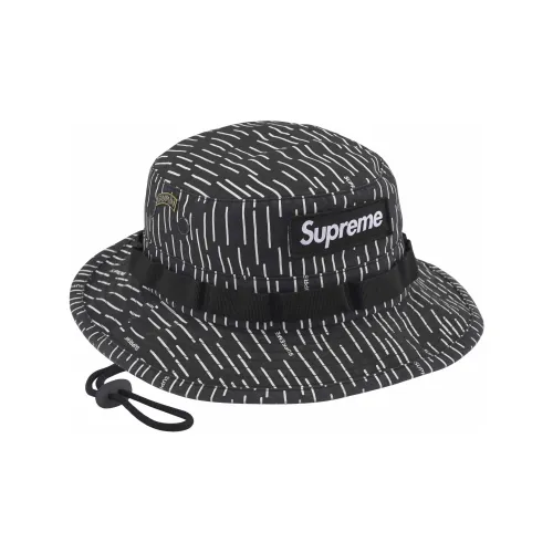 Supreme Cotton Bucket Hats Унисекс Черный Белый