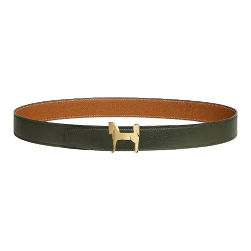 HERMES Телячья кожа Кожаные ремни Мужской Зеленый Ширина 3,2CM