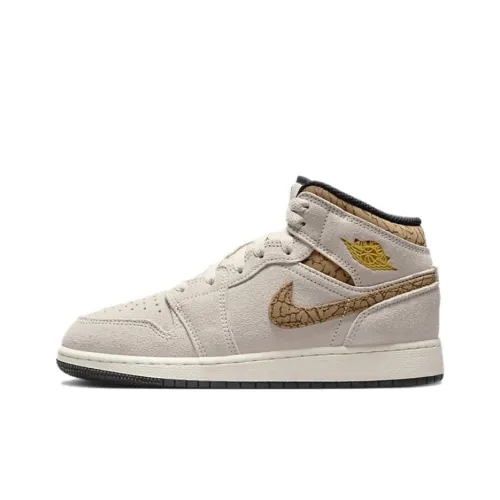 Jordan Air Jordan 1 MID SE Нижняя юбка Resistant MID Топ Детские Баскетбольные кроссовки Экрю