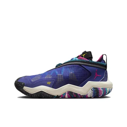 Джордан Why Not .6 Устойчивый к истиранию MID Топ Детские Баскетбольные Кроссовки Синий-Фиолетовый