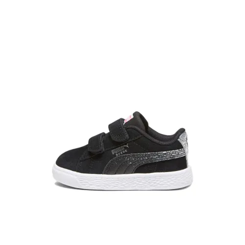 PUMA Suede Series Детские Скейтбординги Низкие Кеды Черный/Белый Для Детей Дошкольного Возраста